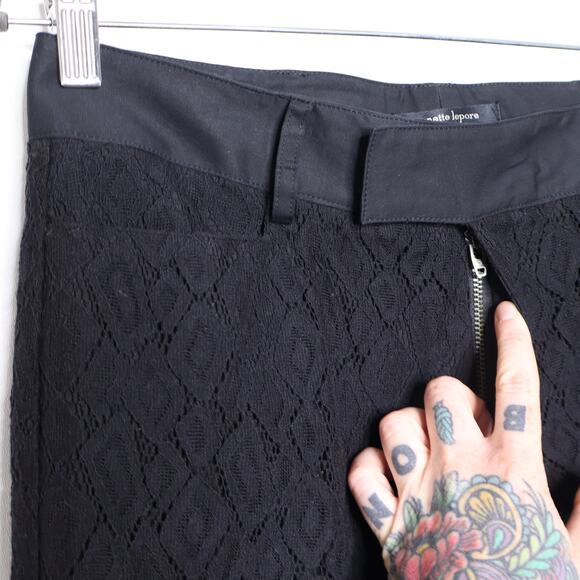 NANETTE LEPORE Lace Trouser Pants Skinny Mid Rise Work Lined Black Women's 2 - Picture 2 of 10